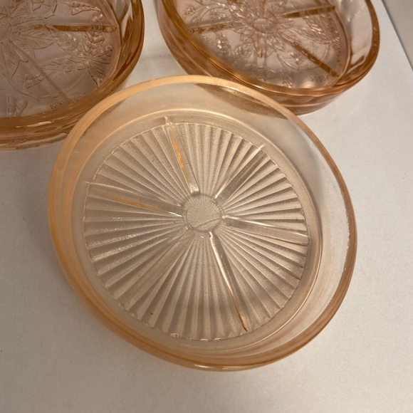 Jeanette Depression Glass Coaster Set Pink Cherry Blossom 3 Coasters Mixed LOT - Picture 12 of 16